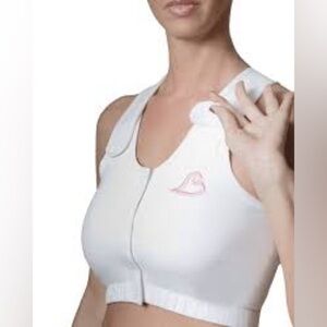 Medebra white post surgical mastectomy adjustable Velcro bra, size large.
